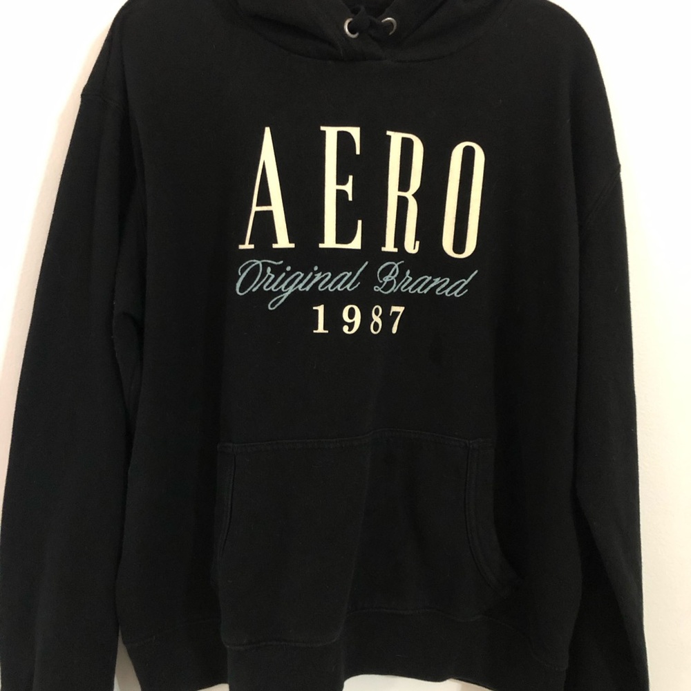Aeropostale Black Hoodie with Cream and Blue Details